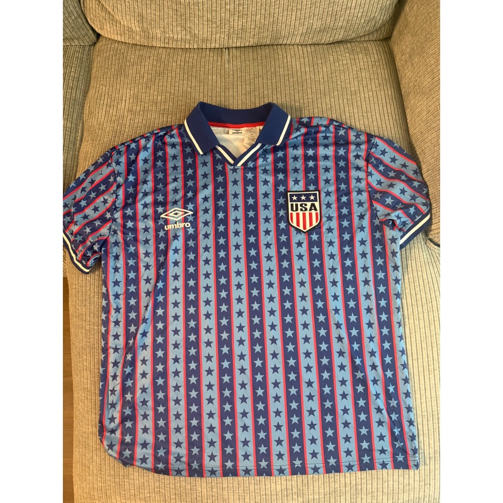 Umbro USA Soccer Jersey Mens XL Blue Red Stars Stripes Polo Shirt NWT